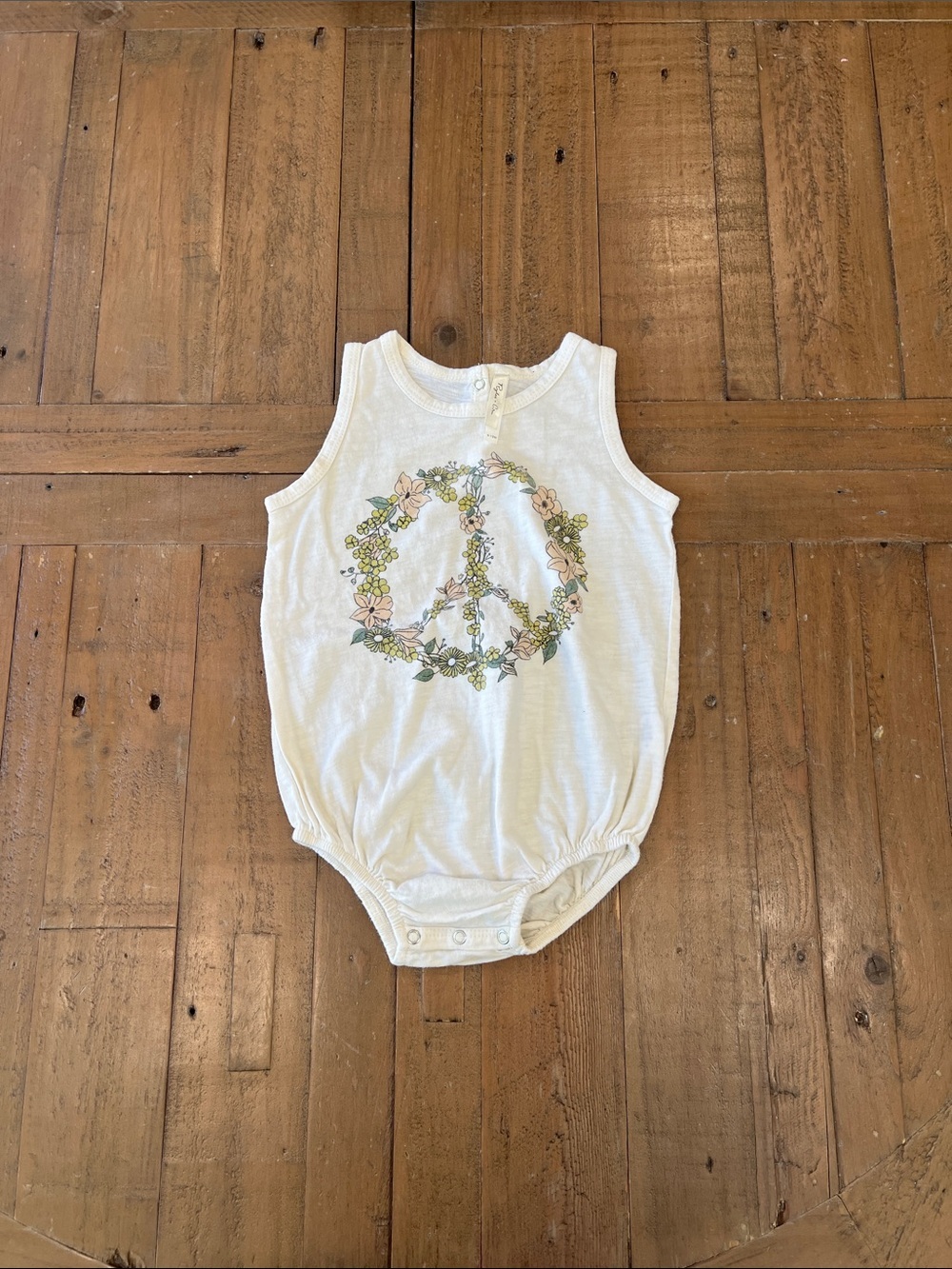 Rylee + cru cream floral peace sign print sleeveless romper 6-12 months